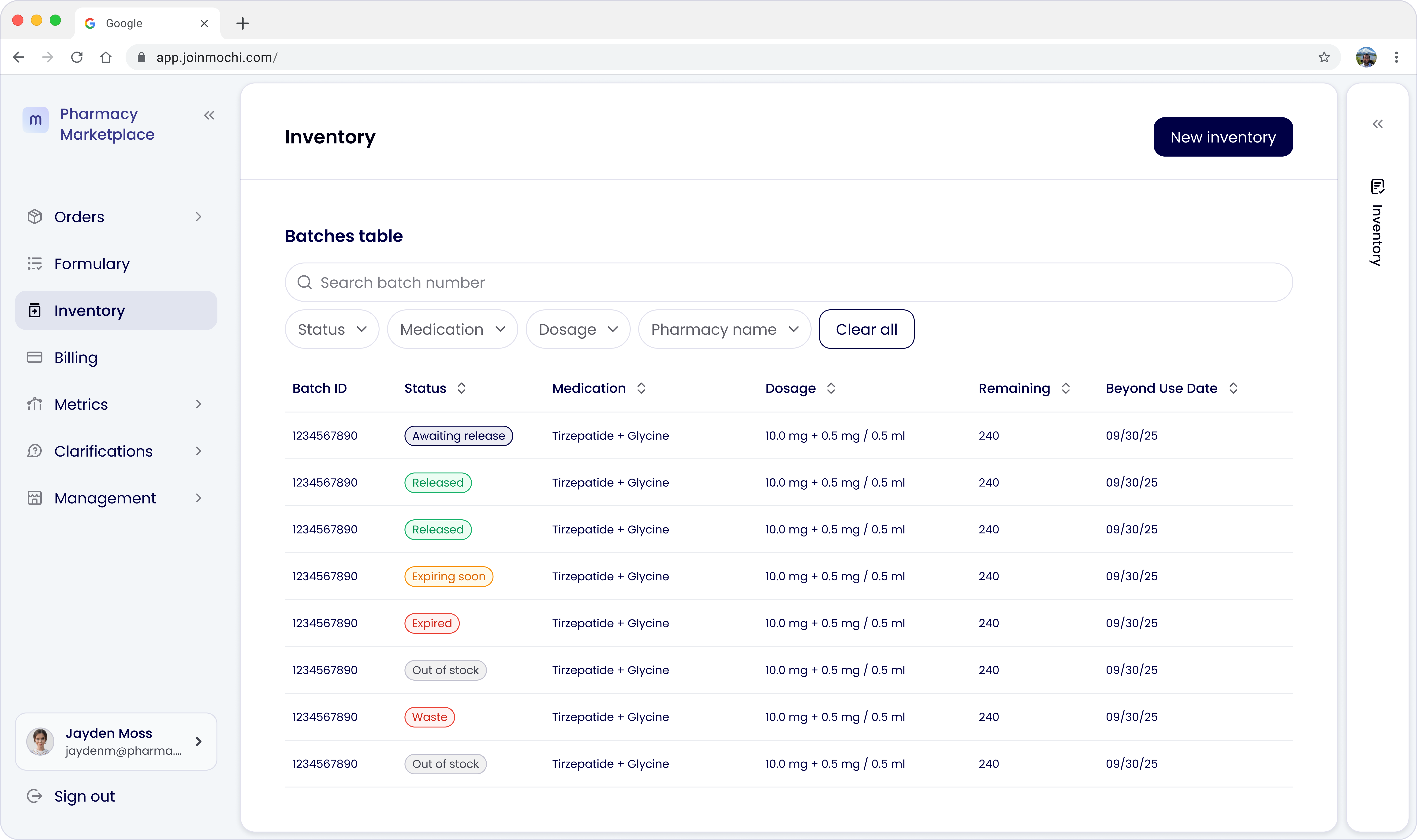 Pharmacy Portal — inventory overview